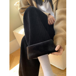 加絨雪尼爾濶腿褲女秋2026新款小個子高腰秋冬直筒休閒燈芯絨褲子