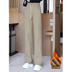 2026秋冬季新款窄版濶腿褲加絨加厚褲子寬鬆顯瘦高腰時尚外穿長褲