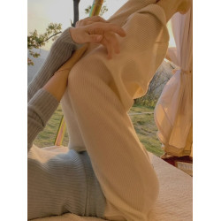 溫柔軟糯針織濶腿褲女秋冬高腰直筒寬鬆休閒褲子顯瘦垂感拖地長褲