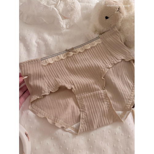 奶油可露麗~森系少女蕾絲邊女士中腰內褲女生純棉女款抗菌三角褲