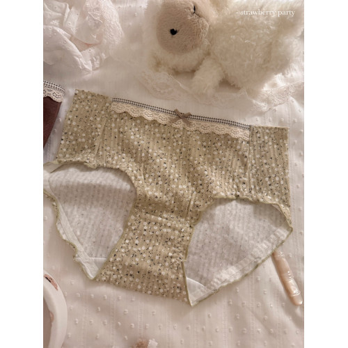 奶油可露麗~森系少女蕾絲邊女士中腰內褲女生純棉女款抗菌三角褲