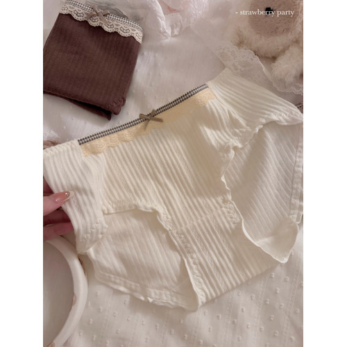 奶油可露麗~森系少女蕾絲邊女士中腰內褲女生純棉女款抗菌三角褲