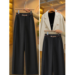 毛呢直筒褲垂感糯米褲女2025新款寬鬆濶腿褲秋冬加絨羊毛西裝褲子