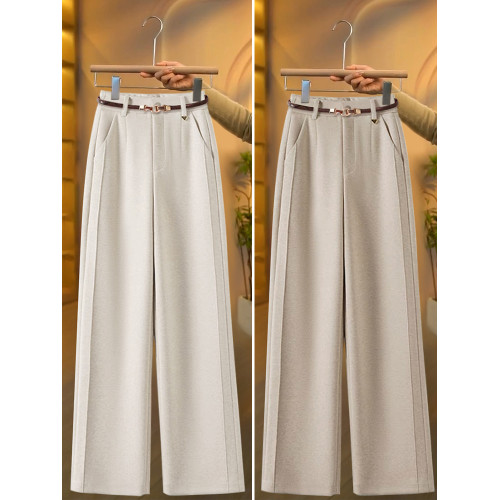 毛呢直筒褲垂感糯米褲女2025新款寬鬆濶腿褲秋冬加絨羊毛西裝褲子