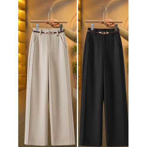 毛呢直筒褲垂感糯米褲女2025新款寬鬆濶腿褲秋冬加絨羊毛西裝褲子