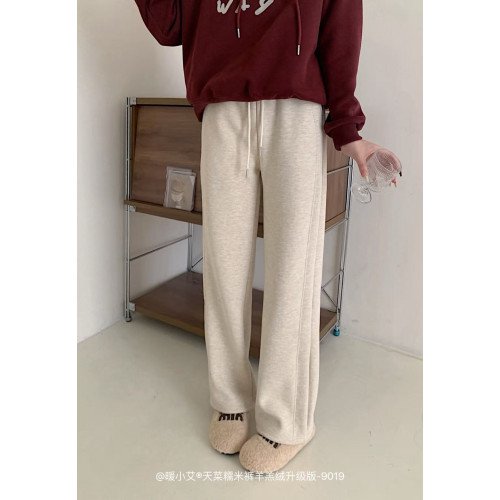 暖小艾天菜糯米褲羊羔絨升級版加絨加厚秋冬女褲濶腿顯瘦直筒