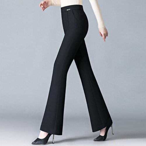 微喇褲女2024春秋新款高腰垂感顯瘦女士休閒直筒百搭彈力喇叭長褲