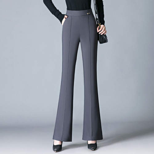 微喇褲女2024春秋新款高腰垂感顯瘦女士休閒直筒百搭彈力喇叭長褲