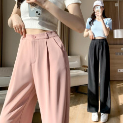 150小矮個子窄版濶腿褲女春秋夏季垂感休閒直筒西裝褲145顯高褲子