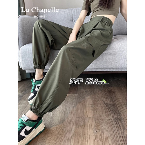 美式束腳工裝長褲子女春秋夏季薄款高腰垂感透氣速乾褲哈倫運動褲