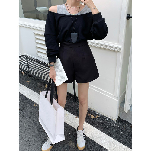 咖色高腰a字短褲女春季2026新款寬鬆ins棕色顯瘦西裝濶腿靴褲外穿