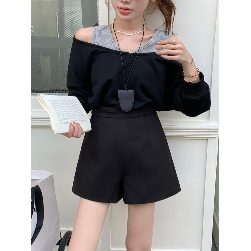 咖色高腰a字短褲女春季2026新款寬鬆ins棕色顯瘦西裝濶腿靴褲外穿