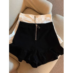 2024年夏季高腰a字荷葉邊短褲女小個子辣妹顯瘦百搭黑色濶腿短褲