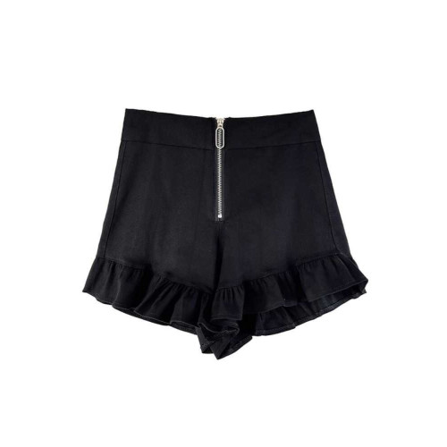 2024年夏季高腰a字荷葉邊短褲女小個子辣妹顯瘦百搭黑色濶腿短褲 2024年夏季高腰a字荷葉邊短褲女小個子辣妹顯瘦百搭黑色濶腿短褲