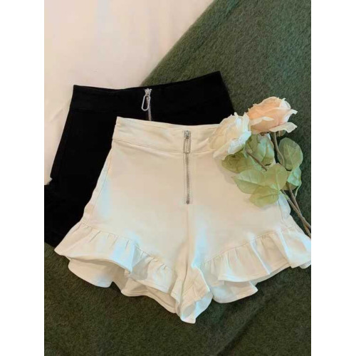 2024年夏季高腰a字荷葉邊短褲女小個子辣妹顯瘦百搭黑色濶腿短褲 2024年夏季高腰a字荷葉邊短褲女小個子辣妹顯瘦百搭黑色濶腿短褲