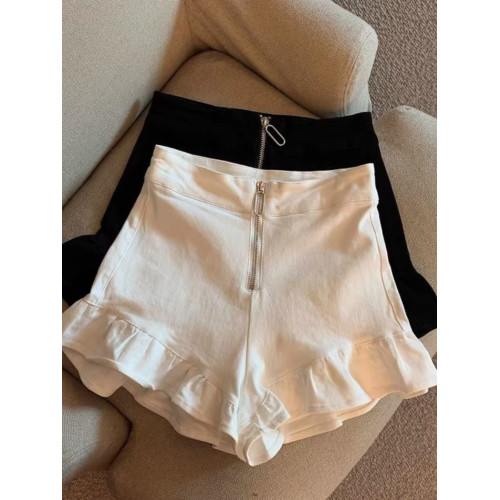 2024年夏季高腰a字荷葉邊短褲女小個子辣妹顯瘦百搭黑色濶腿短褲 2024年夏季高腰a字荷葉邊短褲女小個子辣妹顯瘦百搭黑色濶腿短褲