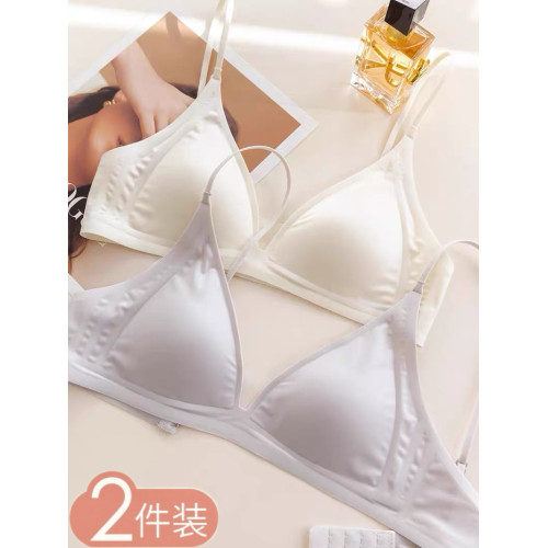 夏季絲滑緞面法式深V內衣女細肩帶無痕三角杯小胸無鋼圈文胸罩薄