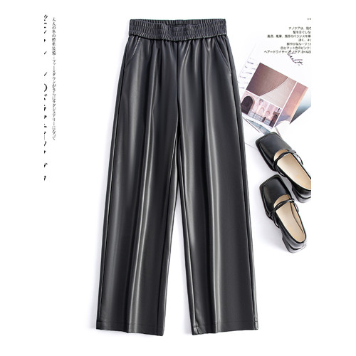 海甯真皮皮褲女2025秋冬新款休閒直筒褲高腰顯瘦寬鬆綿羊皮濶腿褲