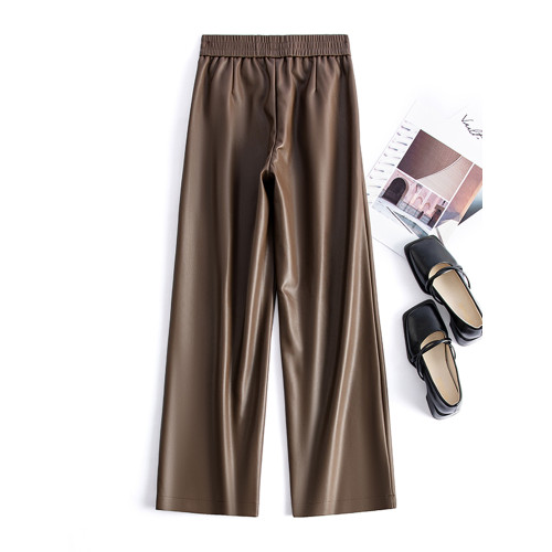 海甯真皮皮褲女2025秋冬新款休閒直筒褲高腰顯瘦寬鬆綿羊皮濶腿褲