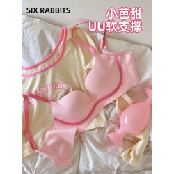 六隻兔子小聚蛋少女粉內衣女小胸聚攏顯大收副乳軟支撐無鋼圈文胸