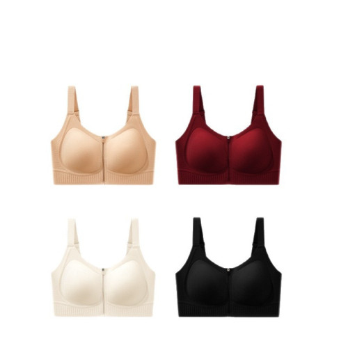 前置拉鍊粉底液運動文胸桑蠶絲養膚大胸顯小無鋼圈瑜珈運動內衣女