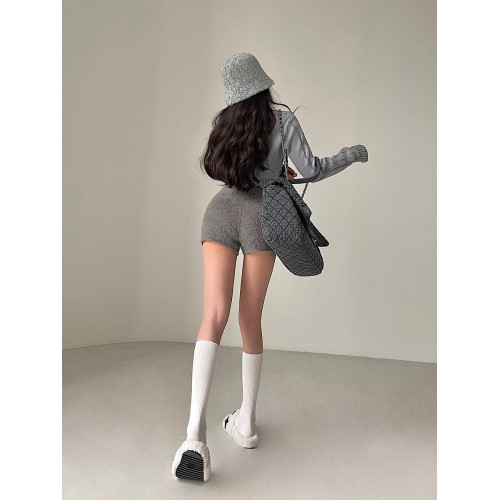 YoungGirlDay歐美性感高腰緊身顯瘦毛絨針織包臀休閒運動短褲熱褲