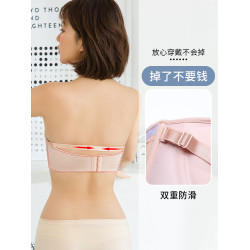 無肩帶內衣女小胸聚攏防滑上托抹胸婚紗用大胸隱形加厚美背文胸貼