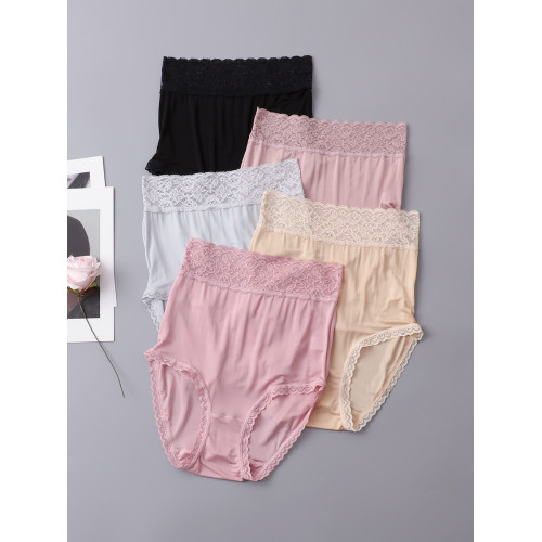 100%桑蠶絲過肚臍高腰內褲女 針織真絲大碼透氣薄款蕾絲女士內褲