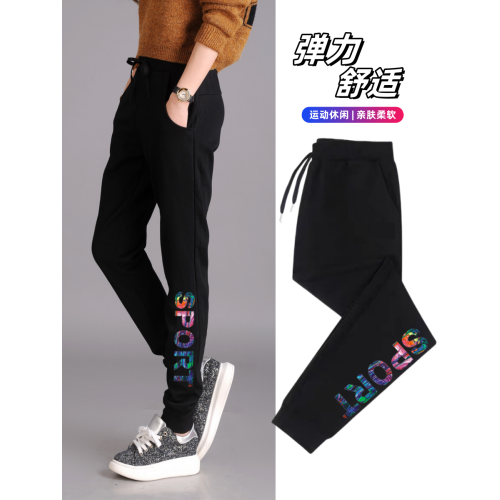 秋冬款運動褲女加絨長褲高腰顯瘦寬鬆衛褲跑步收口休閒純棉小腳褲