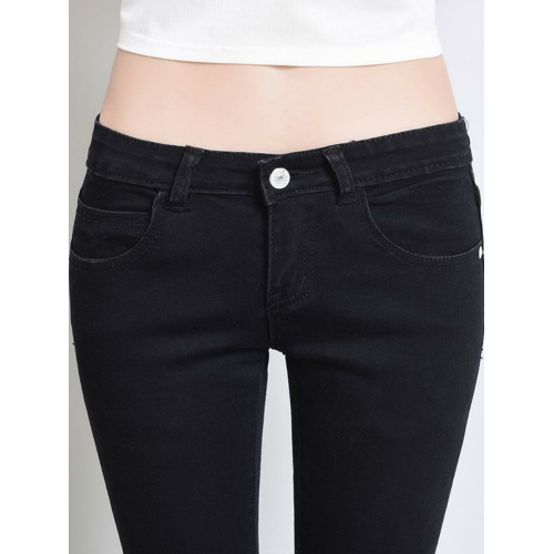 高彈力牛仔褲女低腰長褲學生春秋修身加絨小腳緊身9分韓版鉛筆褲