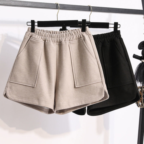 特大碼女褲300斤毛呢短褲學生寬鬆胖妹妹外穿高腰濶腿a字打底靴褲