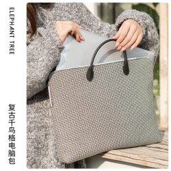 千鳥格手提電腦包女14設計小衆16寸通勤包15高級感筆電平板包matebook適用蘋果華爲聯想電腦