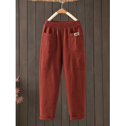 中年媽媽女褲春秋休閒褲新款2025松緊腰彈力斜紋棉寬鬆哈倫褲長褲