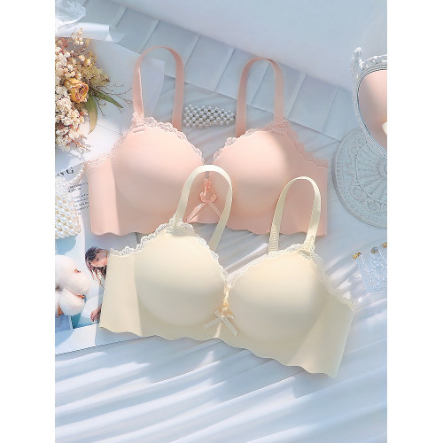 內衣女小胸聚攏顯大無鋼圈平胸專用無痕一片式aa杯文胸罩內褲套裝
