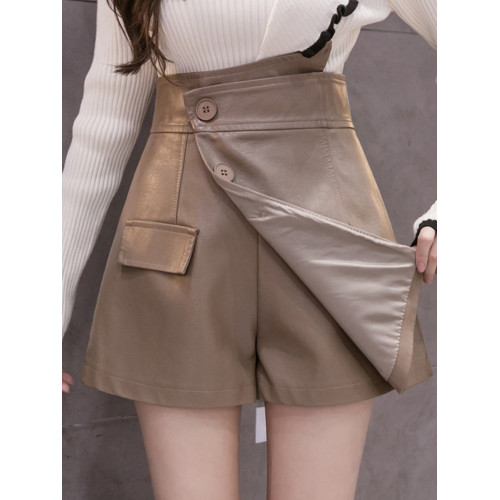 黑色歐貨皮短褲女秋冬季2025新款不規則pu皮濶腿褲裙高腰外穿靴褲