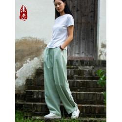 2025秋冬高級棉麻禪意文藝寬鬆顯瘦休閒長褲女亞麻燈籠褲太極褲