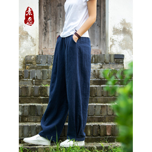 2025秋冬高級棉麻禪意文藝寬鬆顯瘦休閒長褲女亞麻燈籠褲太極褲