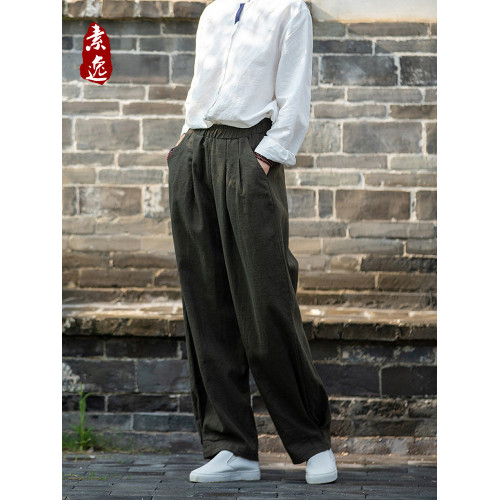 2025秋冬高級棉麻禪意文藝寬鬆顯瘦休閒長褲女亞麻燈籠褲太極褲