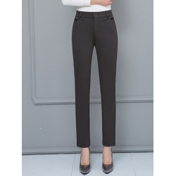 加絨加厚中年女褲外穿大碼寬鬆高腰彈力中老年媽媽直筒純色長褲子