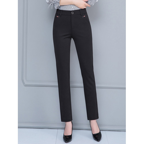 加絨加厚中年女褲外穿大碼寬鬆高腰彈力中老年媽媽直筒純色長褲子