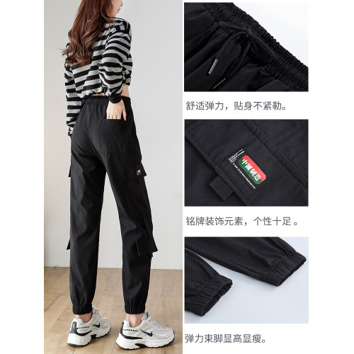 黑色工裝褲女2025新款秋冬寬鬆束腳褲加絨加厚小個子美式休閒長褲