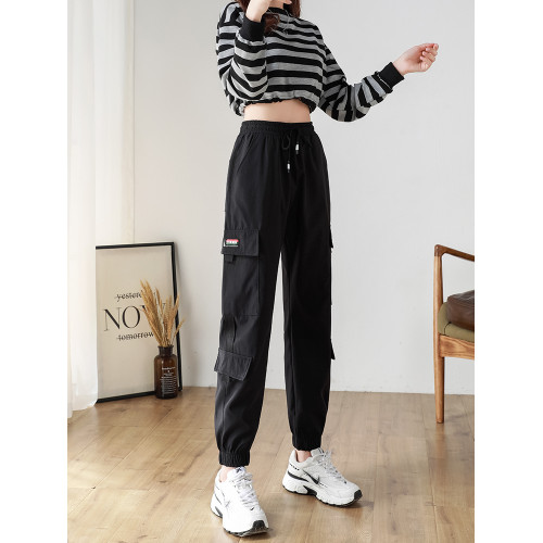 黑色工裝褲女2025新款秋冬寬鬆束腳褲加絨加厚小個子美式休閒長褲