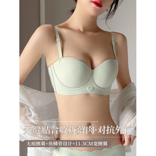 穿出圓圓胸外擴型內衣女小胸聚攏顯大胸罩無痕半杯無肩帶防滑文胸
