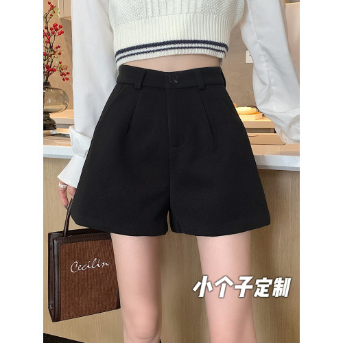 150瘦小個子毛呢短褲女145高腰a字直筒濶腿xs顯高穿搭配靴褲秋冬