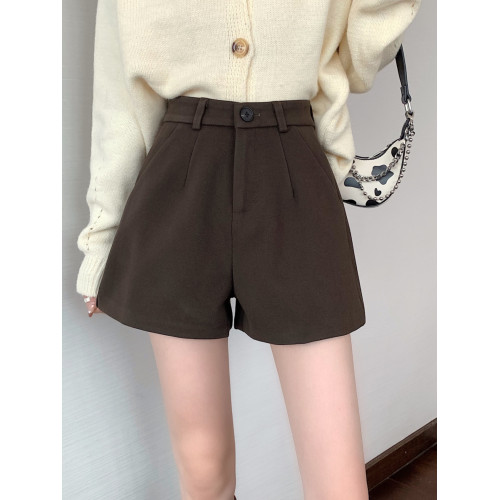 150瘦小個子毛呢短褲女145高腰a字直筒濶腿xs顯高穿搭配靴褲秋冬