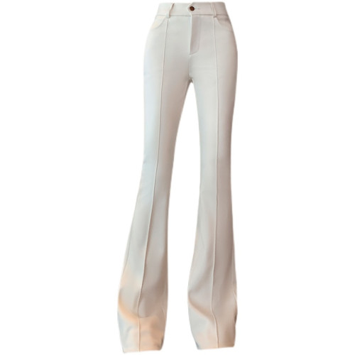 西裝微喇褲女秋冬外穿加絨加厚高腰修身喇叭褲垂感顯瘦毛呢休閒褲