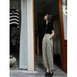 高級感復古高腰窄版濶腿褲女夏季寬鬆顯瘦垂感休閒直筒九分西裝褲