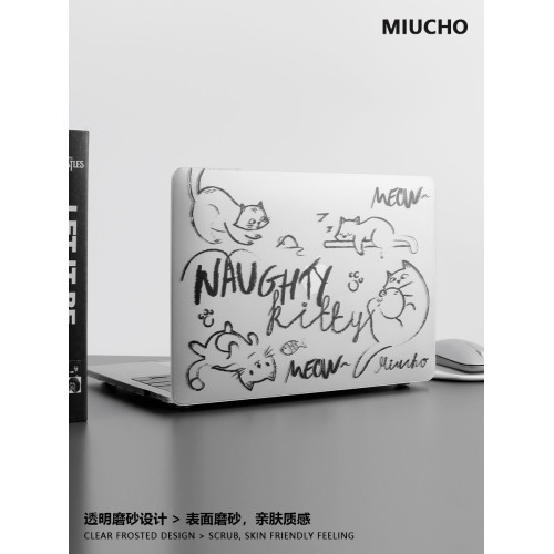 MIUCHO貓咪磨砂電腦殼適用於蘋果22款M2簡約air13透明macbook14簡約pro原創設計防摔pro16寸防磕碰保護硬殼