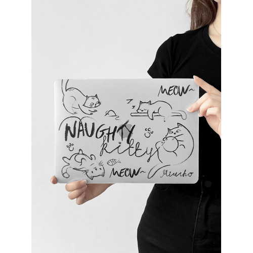 MIUCHO貓咪磨砂電腦殼適用於蘋果22款M2簡約air13透明macbook14簡約pro原創設計防摔pro16寸防磕碰保護硬殼