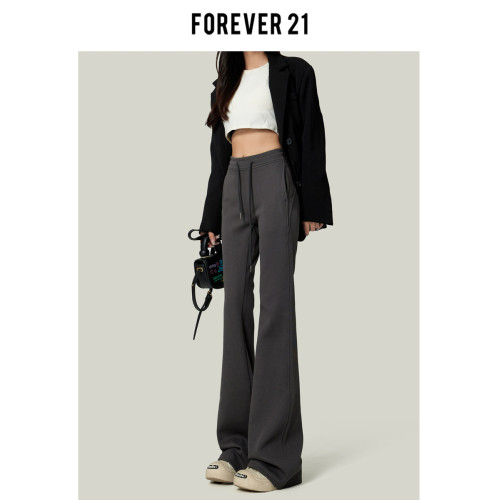 forever 21美式復古灰色微喇叭衛褲子女秋冬款拖地運動休閒瑜珈褲